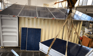 Installation of solar panels on a hut